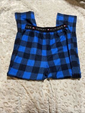 Boys Tommy Hilfiger Blue and Black Plaid Fleece Pajama Bottoms